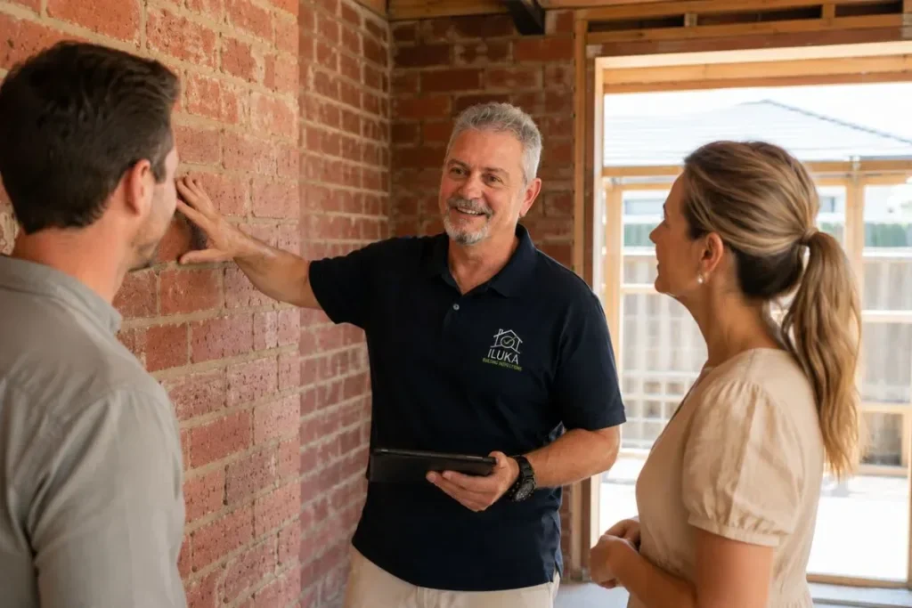 Mike Weckman - Owner Iluka Building Inspections chatting with new home owners in Perth